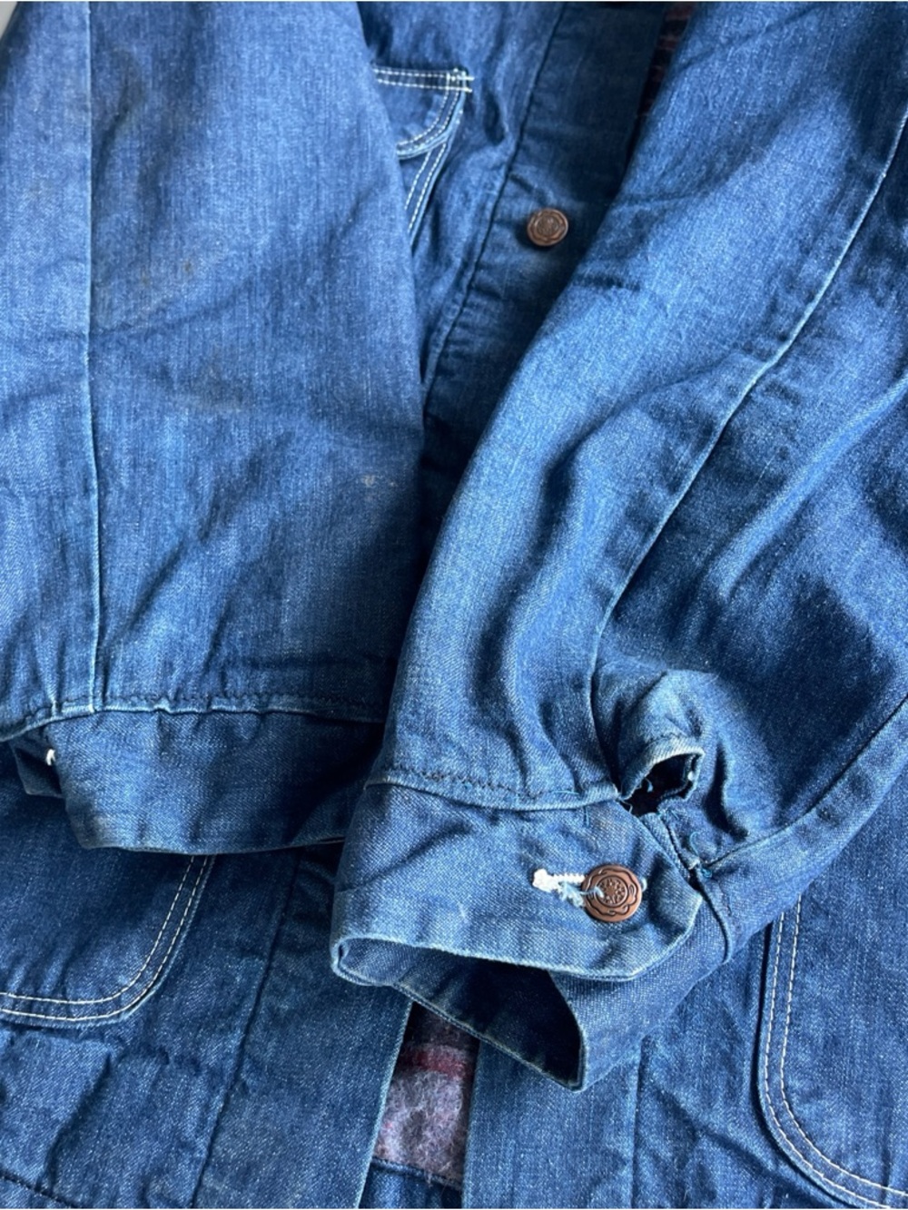 Vintage Big Ben Wrangler Denim Chore Coat M Blanket Lined Jacket 70s Workwear - Picture 13 of 14